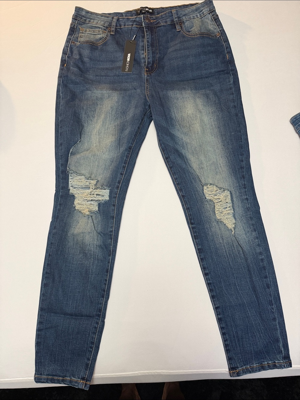 Fashion Nova Womens Ripped Dark Blue Skinny Jeans